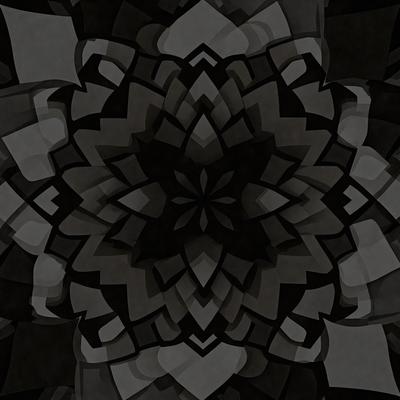 The primary subject of the image is a black and white geometric pattern, which appears to be a close-up of a flower. The setting is a black background, which emphasizes the intricate details of the pattern. The visual style is a combination of digital art and illustration, creating a unique and artistic representation of the flower. The dominant colors are black and white, giving the image a classic and timeless feel.